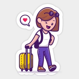 Woman Traveller Pulling Suitcase Sticker